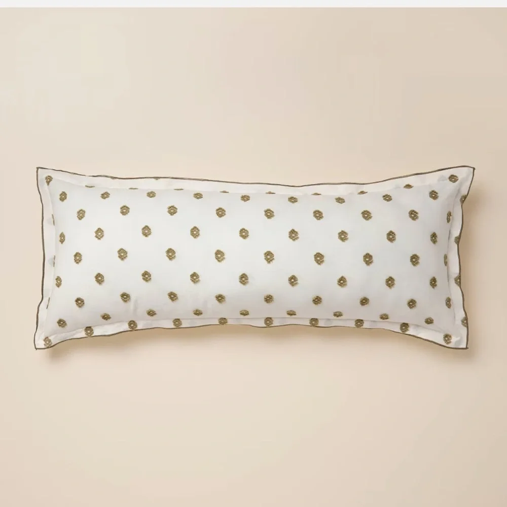 Hearth & Hand NWT Clipped Dobby Embroidered Lumbar Green Throw Pillow 36x14 NEW
